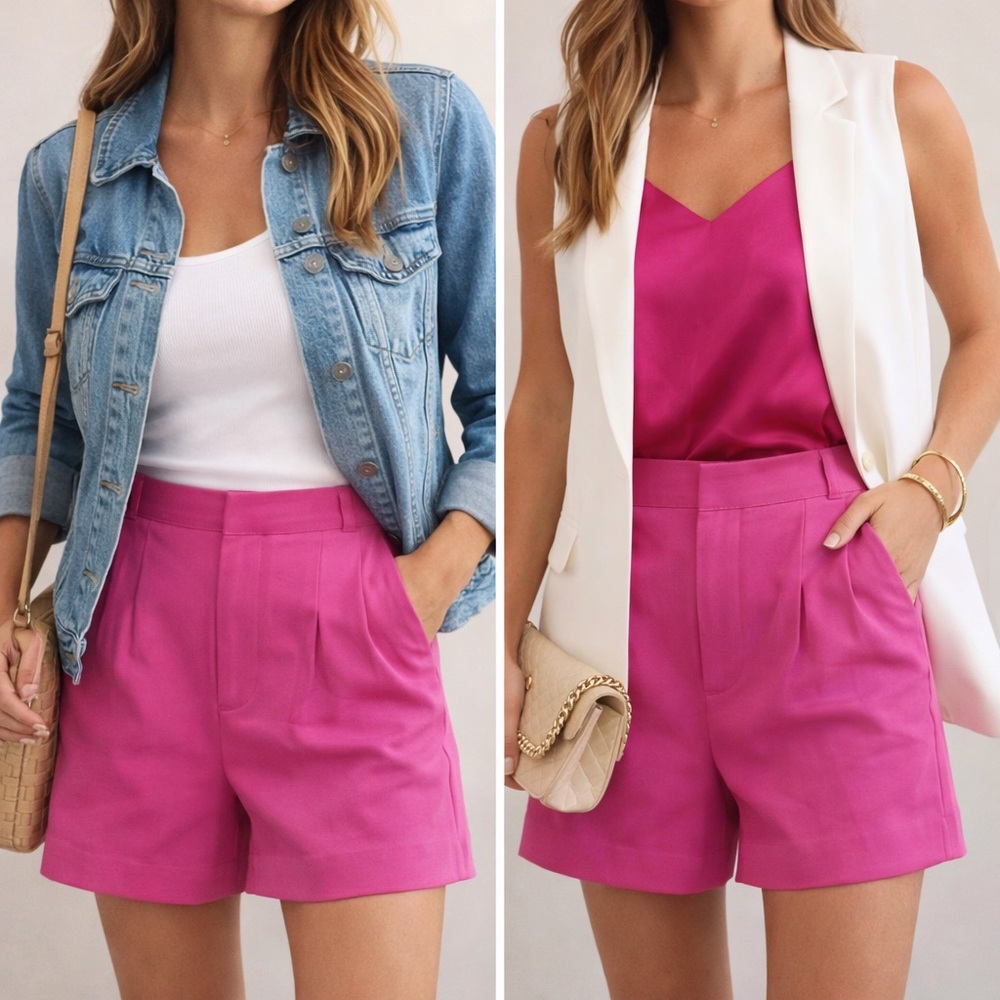 High-Waist Fuchsia Women’s Tailored Shorts